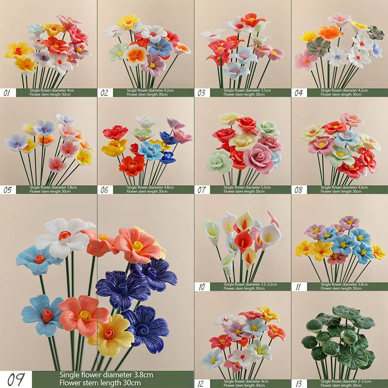 5 Stück handgefertigte Keramik-Simulationsblumen in Mehrfarbig als ewige Blumendekoration - Bild 4