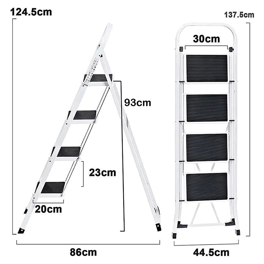 DayPlus 4-stufige Klappleiter aus Stahl in Weiß, tragbare Trittleiter für Zuhause und Garage, B/T/H: 86,0 x 44,5 x 124,5 cm - Bild 2