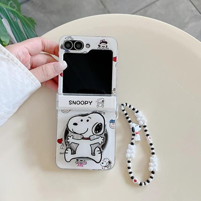 Snoopy und Charlie Brown Handyhülle mit magnetischem Halter für Samsung Galaxy Z Flip 6 5 4 3, transparente TPU Hülle mit Cartoon Design - Bild 1