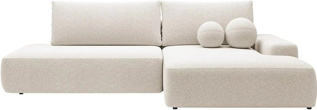 Vente-unique Schlafsofa Daviso in Cremefarben mit meliertem Stoff, L-Form, Breite: 276 cm - Bild 1