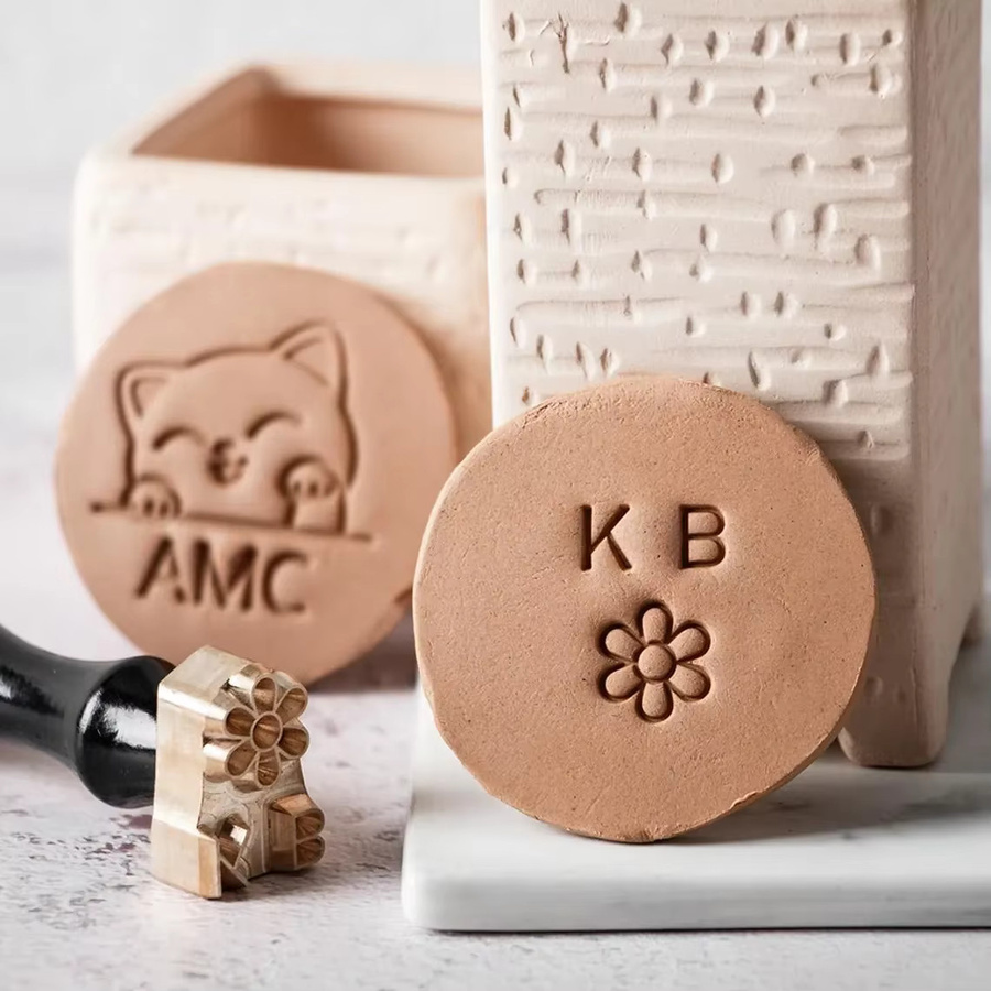 Messingstempel für Keramik und Schmuck mit geprägten Mustern, Gold, Durchmesser: 3 cm - Bild 3