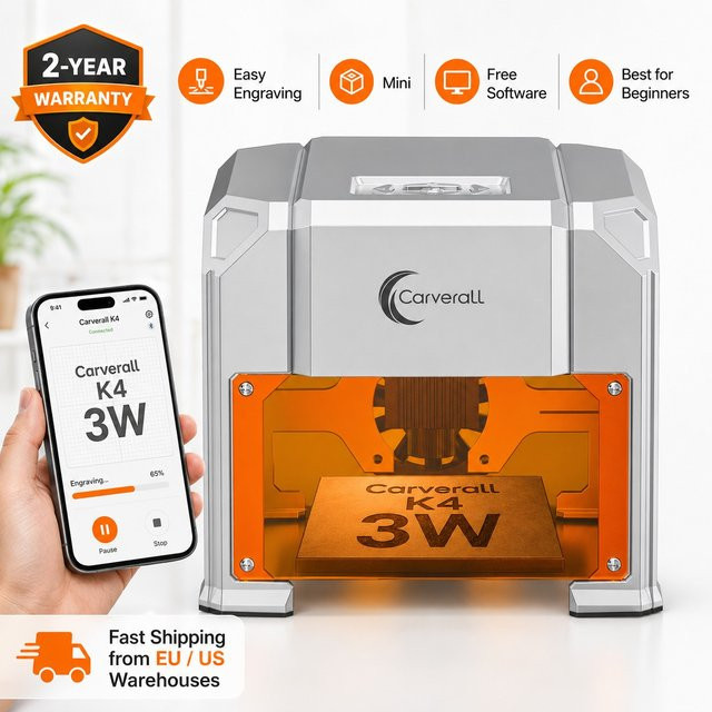 Carverall K4 Mini Tragbare Lasergravurmaschine in Silber für Holz, Leder, Kunststoff und Papier - Bild 1