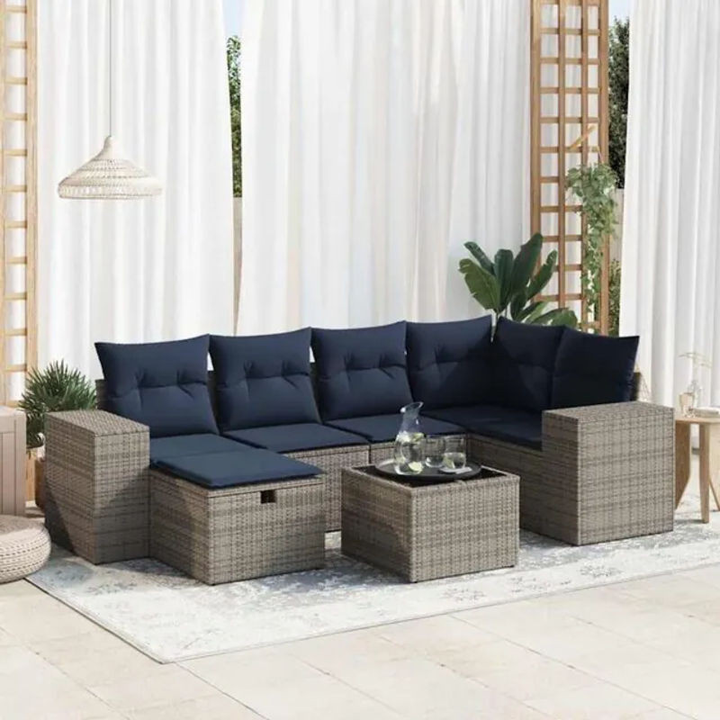 7-teilige moderne Garten-Sofagarnitur aus Poly-Rattan mit Kissen in Grau von vidaxl - Bild 1