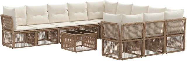 vidaXL Gartensofa-Set 12-teilig in Beige aus Poly-Rattan mit Tisch und Polstern in U-Form - Bild 1