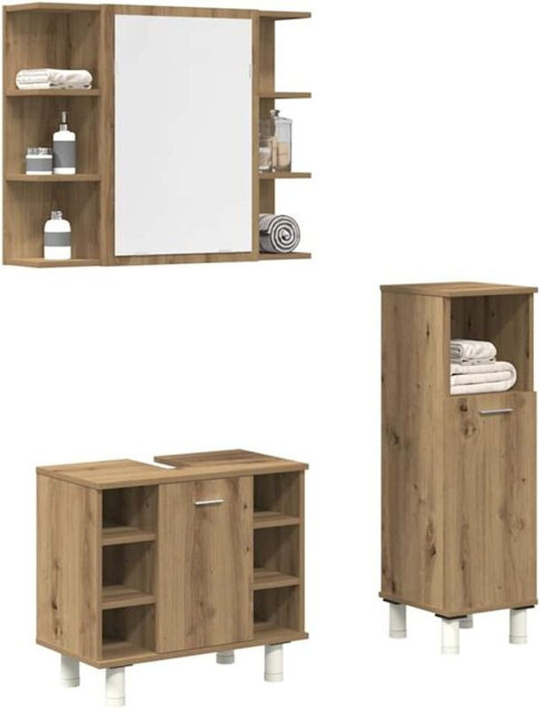 3-tlg. Badmöbel-Set Artisan-Eiche aus Holzwerkstoff von vidaxl in Braun und Beige, modern - Bild 1