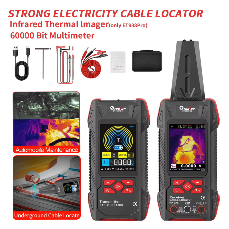 TOOLTOP Multifunktionaler Kabelsucher mit Multimeter und Wärmebildkamera, 3 Zoll, Schwarz, zur Inspektion von Untergrundkabeln, Rohrleitungen und Fußbodenheizungen - Bild 4