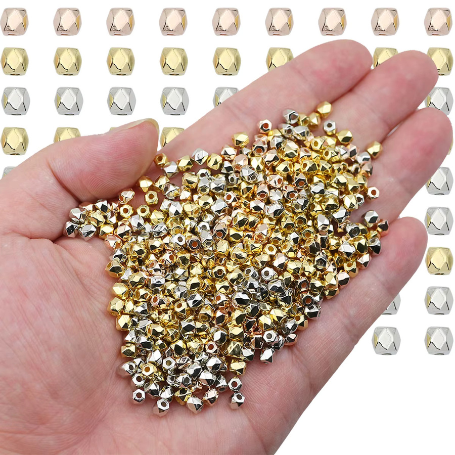 Distanzperlen Gold versilbert, facettiert, polygonal, 4 mm, Unisex - Bild 3
