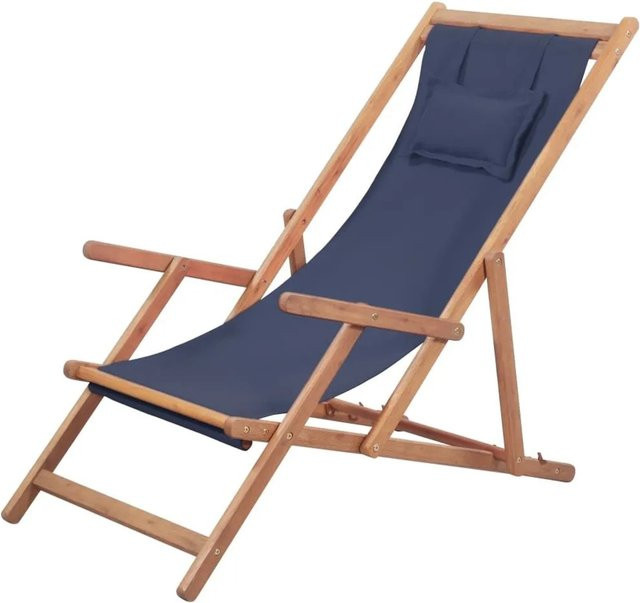 vidaXL Strandstuhl klappbar aus Eukalyptusholz und blauem Polyester Stoff B/T/H: 60 x 95 x 170 cm - Bild 1