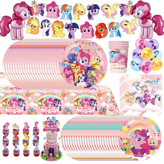 Hasbro My Little Pony Geburtstagsparty-Dekorationsset in Multicolor mit Happy Birthday Banner, Tassen, Tellern und Ballons für Kinder - Bild 1