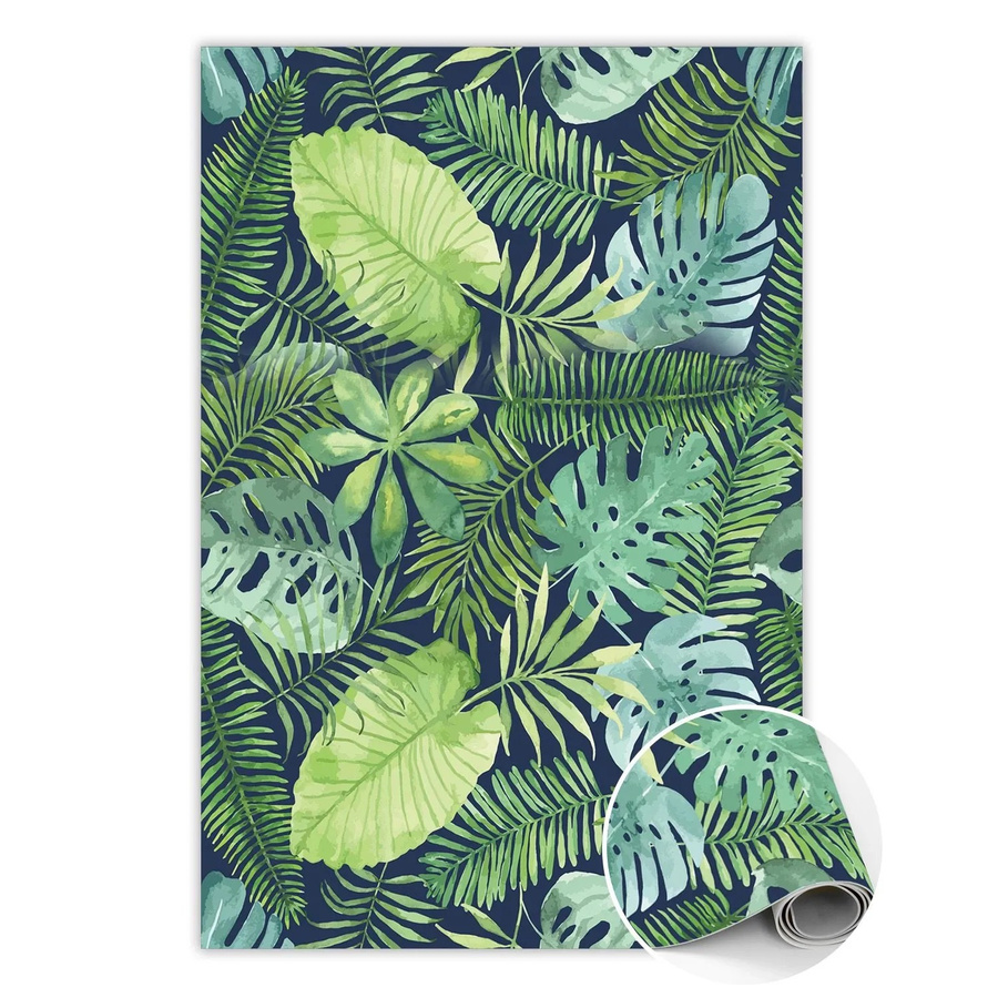 Tulup Teppich Tropische Blätter in Grün, rechteckiger Vinyl-Teppich mit floralem Design, B/T: 150 x 225 cm - Bild 2