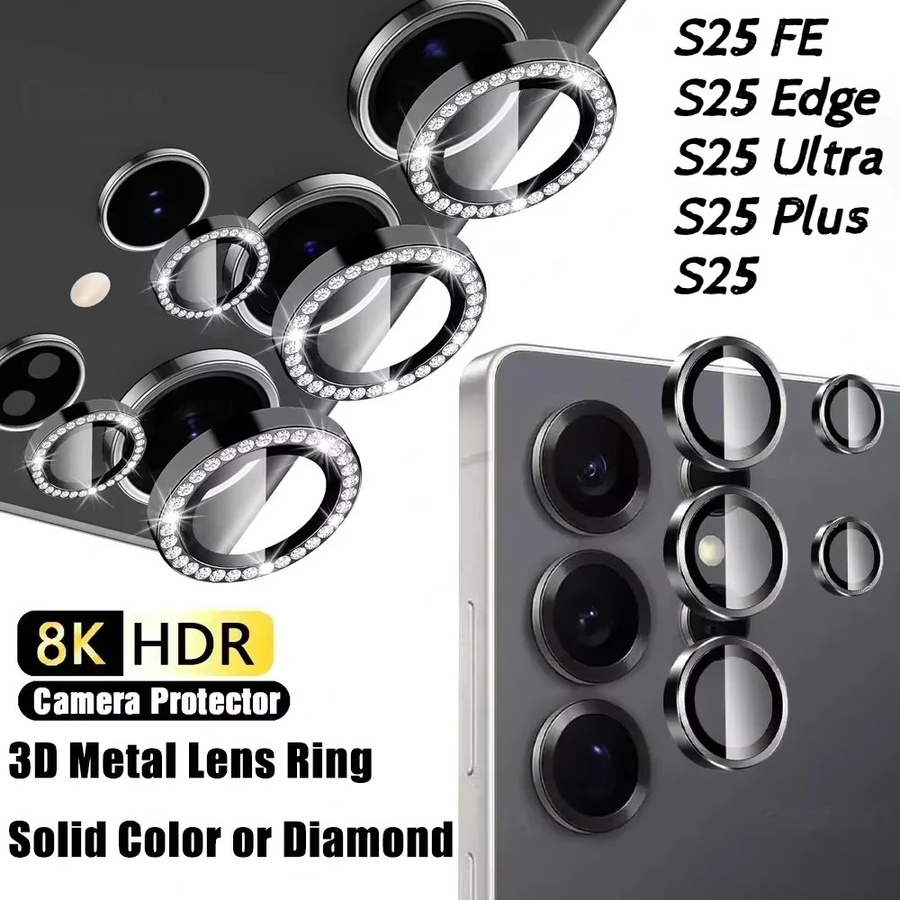 Samsung Kamera Objektiv Schutzring HD Shiny Diamond Metall für Galaxy S25 S24 S23 FE Ultra Plus in Schwarz - Bild 2