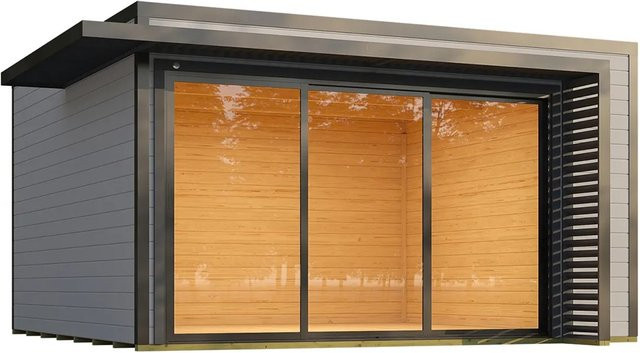 Weka Gartenhaus Amberley aus Holz mit 3-Fach Schiebetür und Flachdach in Grau-Anthrazit, B/T/H: 400 x 400 x 250 cm - Bild 1