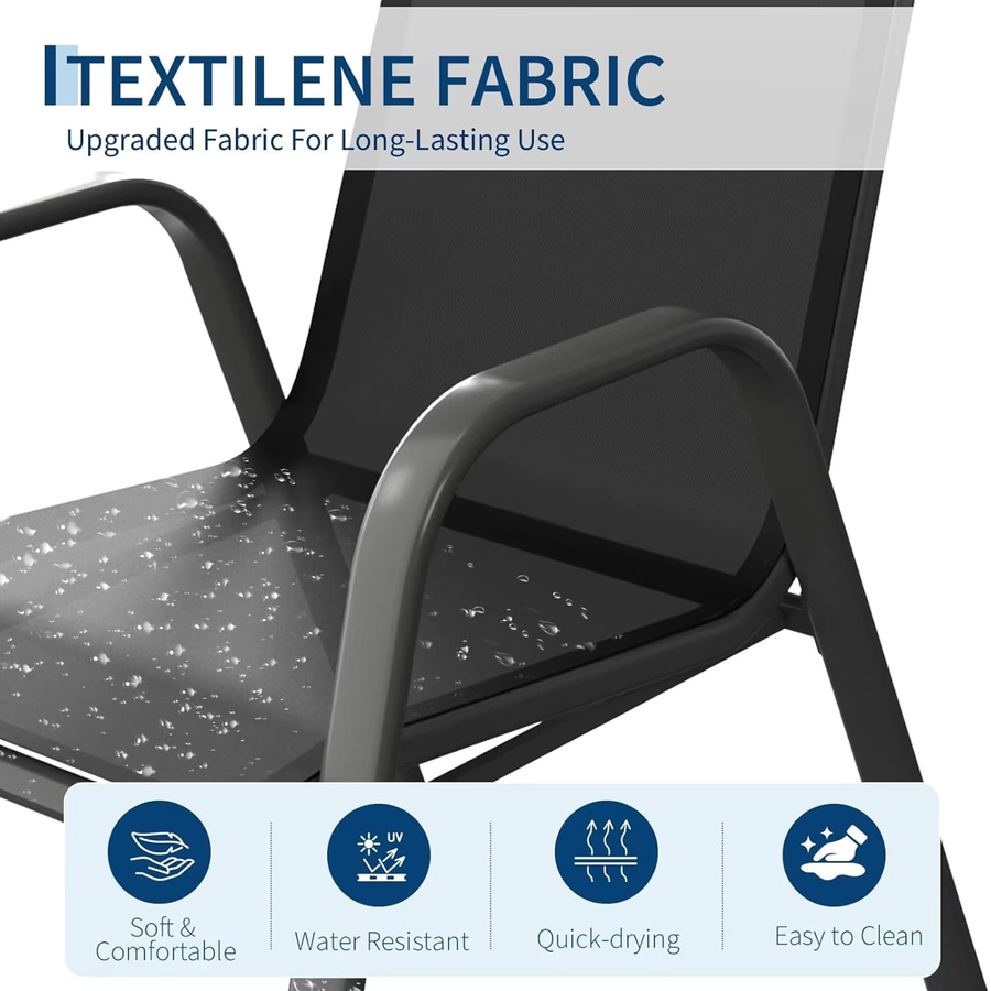 HiMISS 4er-Set stapelbare Gartenstühle aus Textilene und Metall in Schwarz, wetterfeste Outdoor-Stühle für Terrasse, Garten und Balkon - Bild 5