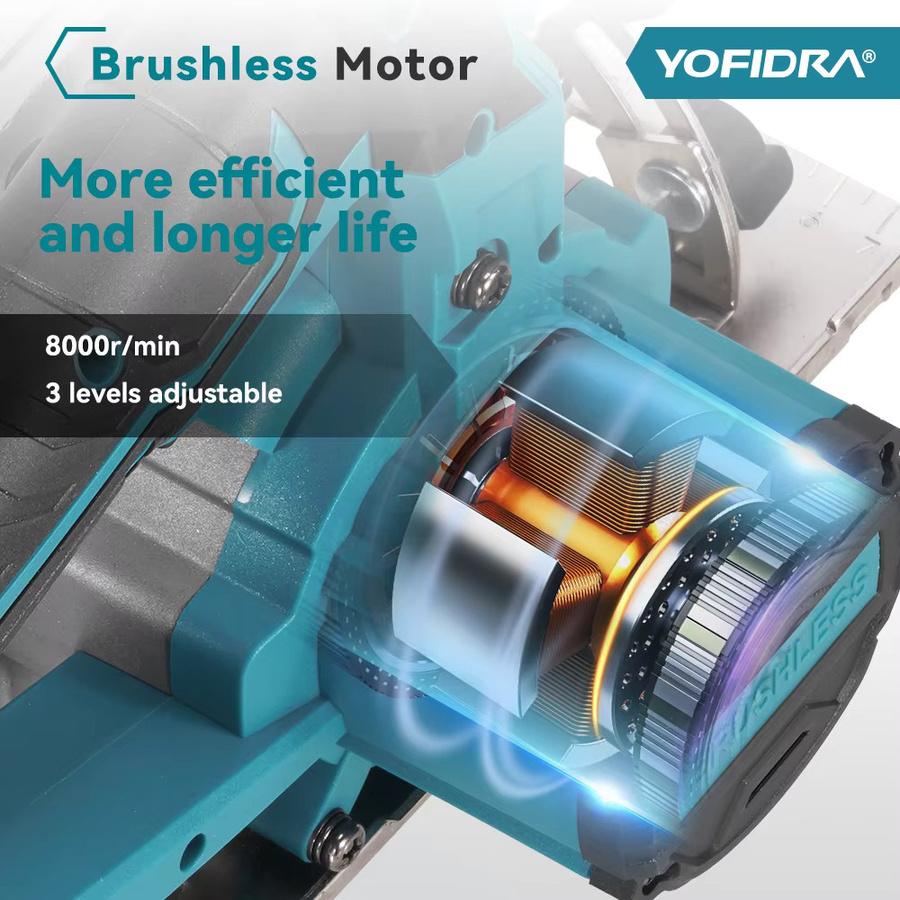 YOFIDRA Bürstenlose Akku-Kreissäge 150 mm Multifunktions-Holzbearbeitung-Cutter kompatibel mit Makita-Akkus - Bild 3