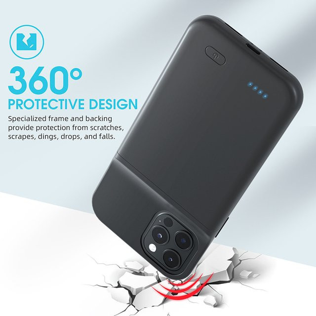 Externe Powerbank Schutzhülle für Apple iPhone 12 in Schwarz - Bild 1