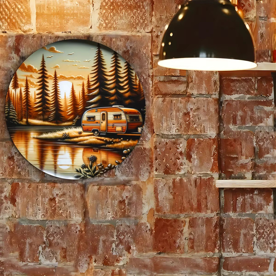Rundes Wandkunst-Dekorschild aus Metall von Potdemiel im Vintage-Campingszenen-Design, Mehrfarbig, Durchmesser: 20,3 cm - Bild 6