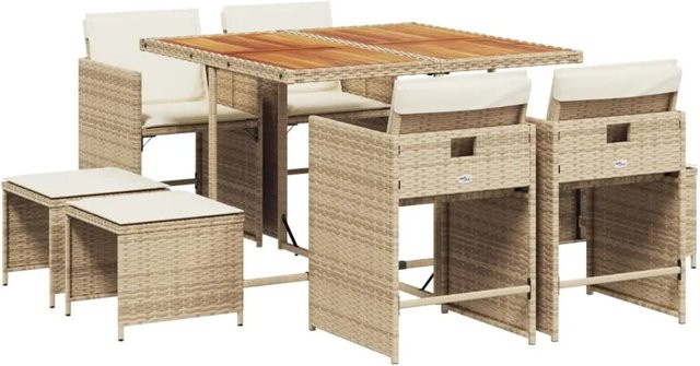 vidaXL 9-tlg Garten-Essgruppe aus Poly-Rattan und Akazienholz in Beige mit Kissen - Bild 1