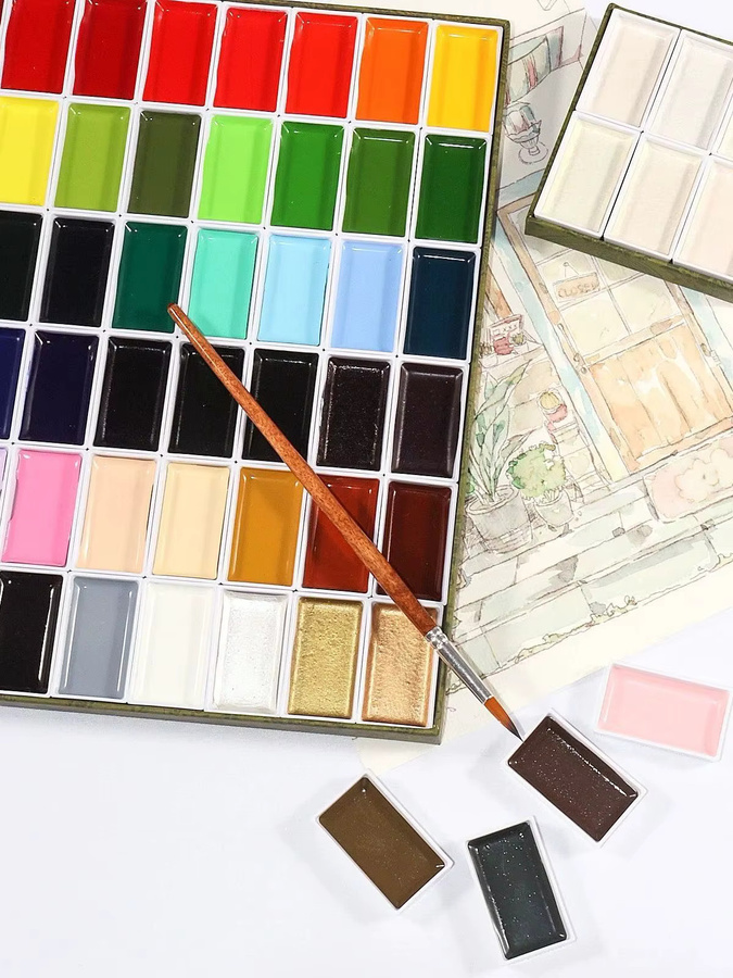 EIGEZ Aquarellfarben-Set mit 24 oder 48 Farben in Multicolour für Künstler und Erwachsene - Bild 1