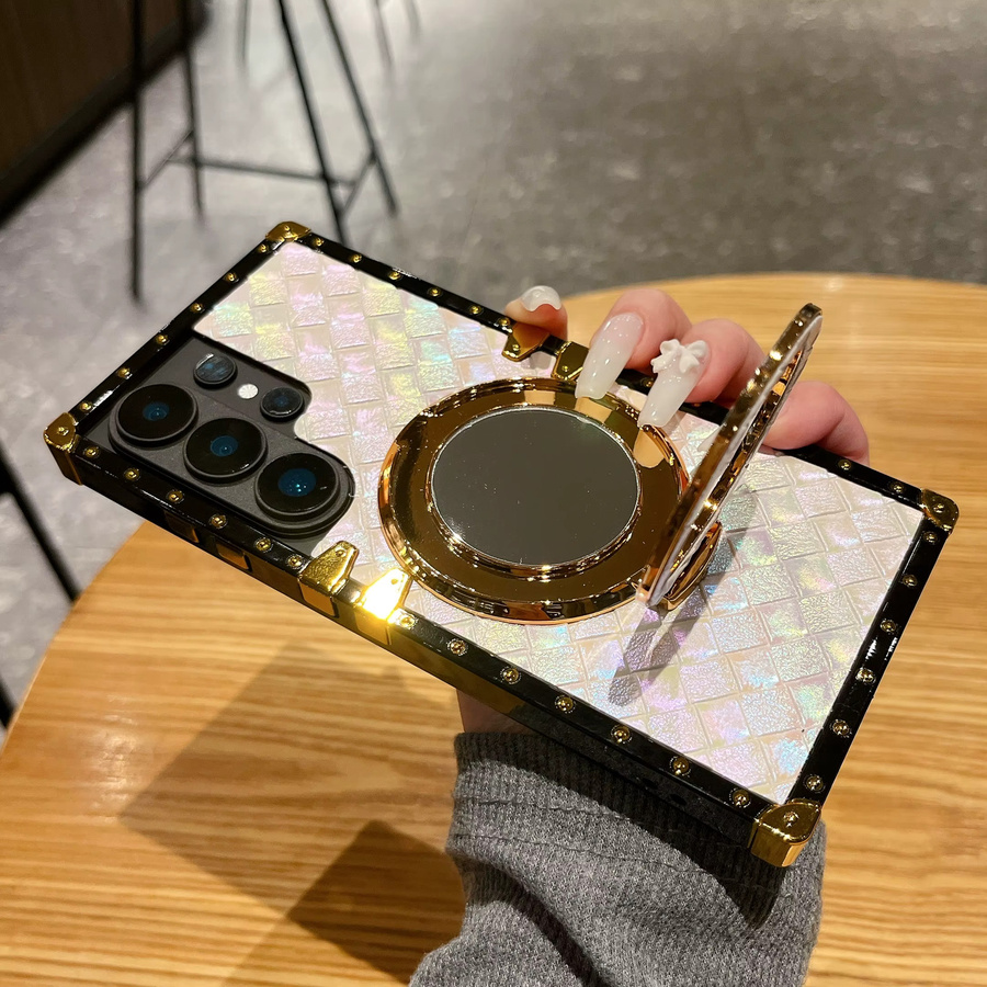 Geflochtene Handyhülle mit Make-up-Spiegel-Ständer für Samsung S26+ S25 S24 S23 S22 Ultra in Multicolour - Bild 2