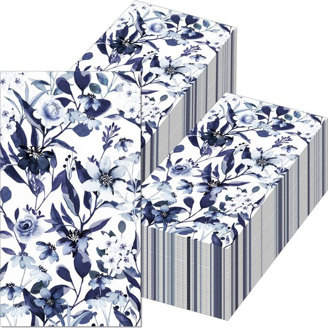 20 Stück Vintage Servietten mit blauem Blumenmuster aus Papier für Hochzeit und Geburtstag als Tischdekoration - Bild 1