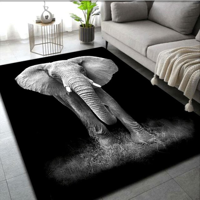 Miniso Teppich mit Elefantenmuster in Schwarz, rutschfest und waschbar, B/T: 80 x 50 cm - Bild 1