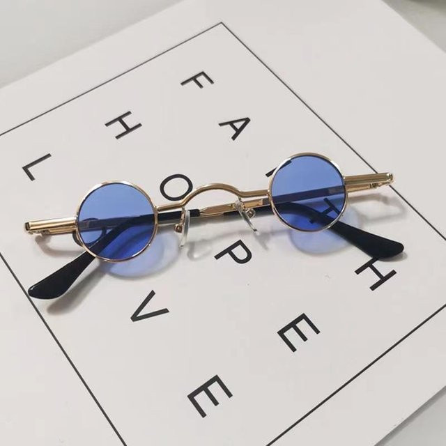 Retro Mini Sonnenbrille Rund, Metall, blau/gold, Unisex - Bild 1