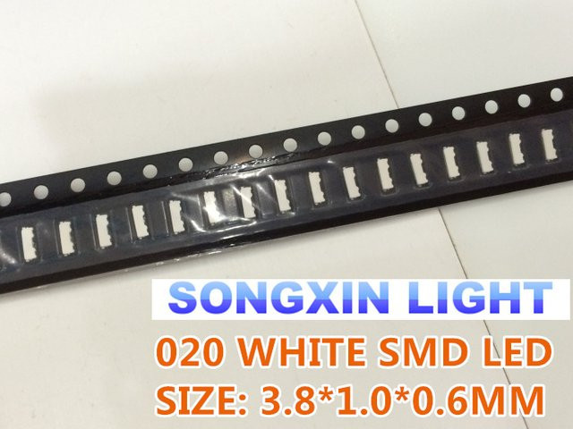 20 Stück SMD LED 020 Weiß Seitenansicht CW 3,8 x 1,0 x 0,6 mm 6000–9000 K - Bild 1