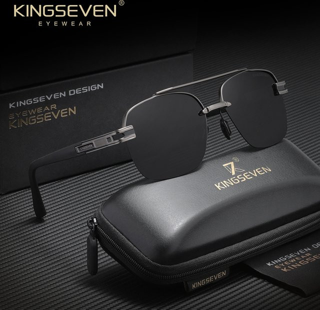KINGSEVEN Sonnenbrille, Halbrand, quadratisch, Metall, schwarz, Unisex, polarisiert - Bild 1