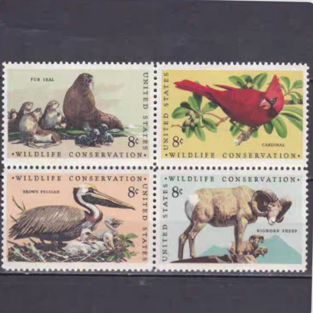 4er-Set seltene US Post Briefmarken aus dem Jahr 1972 mit Tiermotiven, ungebraucht (MNH), mehrfarbig - Bild 1
