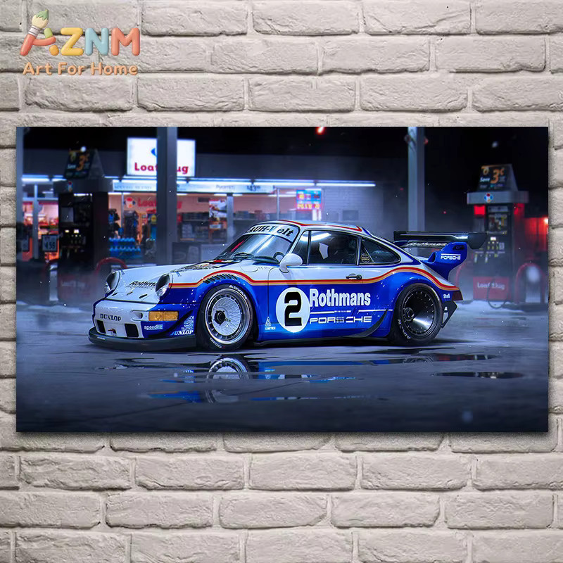 AZNM Rothmans Livery Porsche 911 #2 Rennwagen Wandkunstdruck als ungerahmtes Leinwandposter im Vintage Le Mans Design - Bild 2