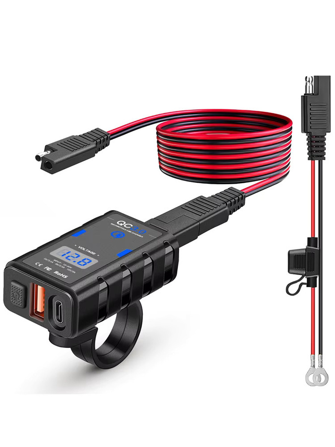 Extractme Motorrad USB Ladegerät Wasserdicht mit QC3.0 USB-A und Typ-C, 6,4 A Netzteil mit Voltmeter und Kabel für Moto Adapter - Bild 4