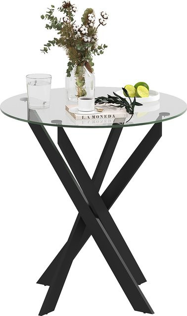 HOMCOM Esstisch Rund für 4 Personen mit Hartglasplatte und Stahlbeinen, Modernes Design, Schwarz-Transparent, Durchmesser: 70 cm, Höhe: 75 cm - Bild 1