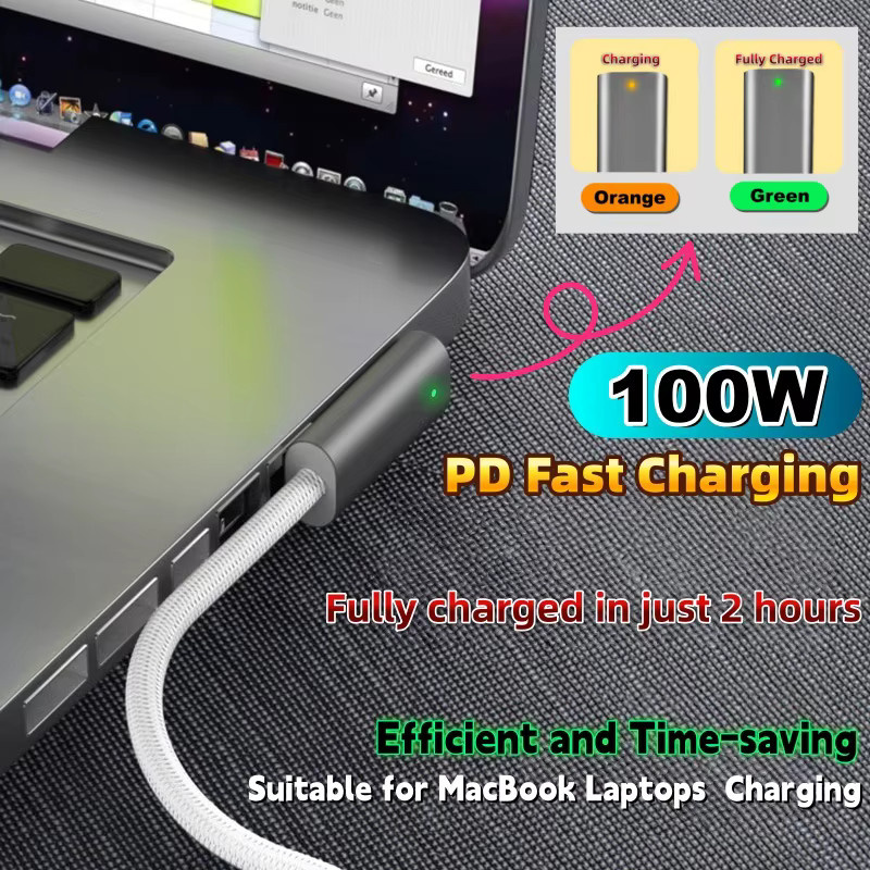 VRG USB-C auf MagSafe 1/2 Magnetischer Ladeadapter mit 100 W PD Schnellladefunktion, 1,8 m Kabellänge für MacBook und USB-C Geräte - Bild 2