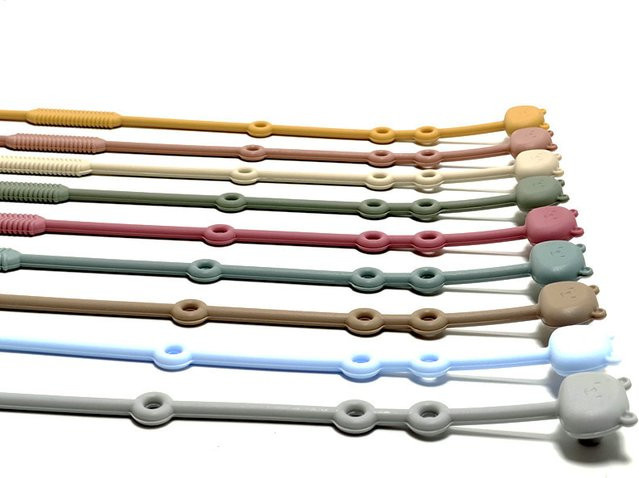 Baby Schnuller Kette aus Silikon in Blau und Mehrfarbig mit Beißring als Anti-Drop Spielzeug für Kinder - Bild 1