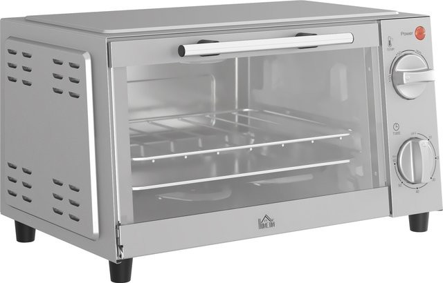 HOMCOM Minibackofen 9L in Silber aus Edelstahl mit Grillfunktion, Backblech und Grillrost, 750W, einstellbare Temperatur bis 230 °C und 60 Min. Timer - Bild 1
