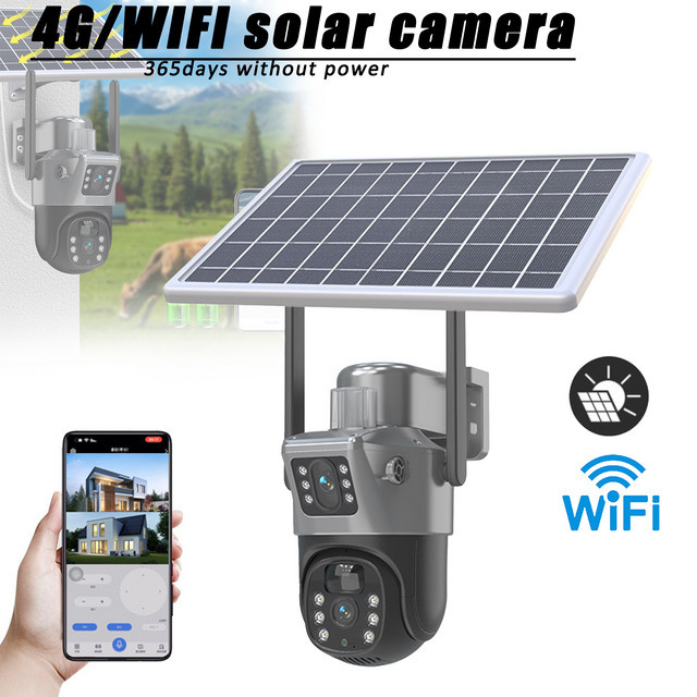4MP 4G Solar PTZ Kamera mit Dual Objektiv und Dual Screen für die Outdoor Überwachung inklusive Solar Panel und PIR Bewegungssensor - Bild 1