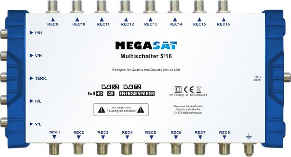 MegaSat SAT Multischalter mit 5 Eingängen (4 SAT/1 terrestrisch) für 16 Teilnehmer in Weiß - Bild 2