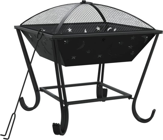 vidaXL Feuerschale aus Stahl mit Schürhaken, Netzabdeckung und Funkenschutz, Schwarz, Durchmesser: 50 cm - Bild 1