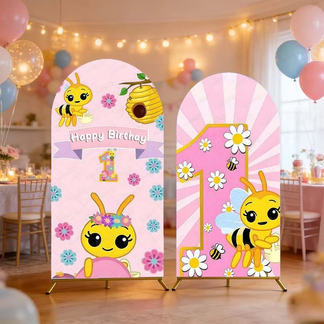 Mossiaiy Honigbienen Fotohintergrund für Babypartys und Kindergeburtstage, Mehrfarbig, B/H: 120 x 50 cm - Bild 1