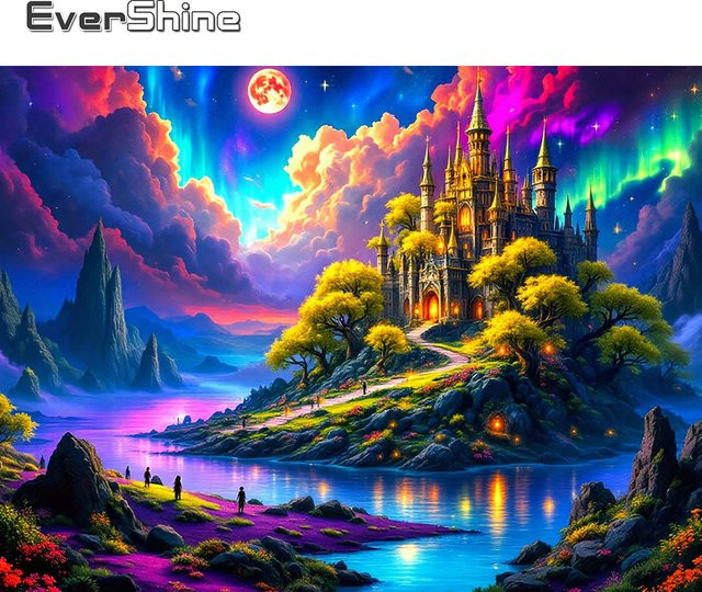 Evershine Diamant-Malerei Set Landschaft mit Schloss und Baum, Mosaik-Stickerei Kit, Multicolor, B/H: 30 x 20 cm - Bild 1