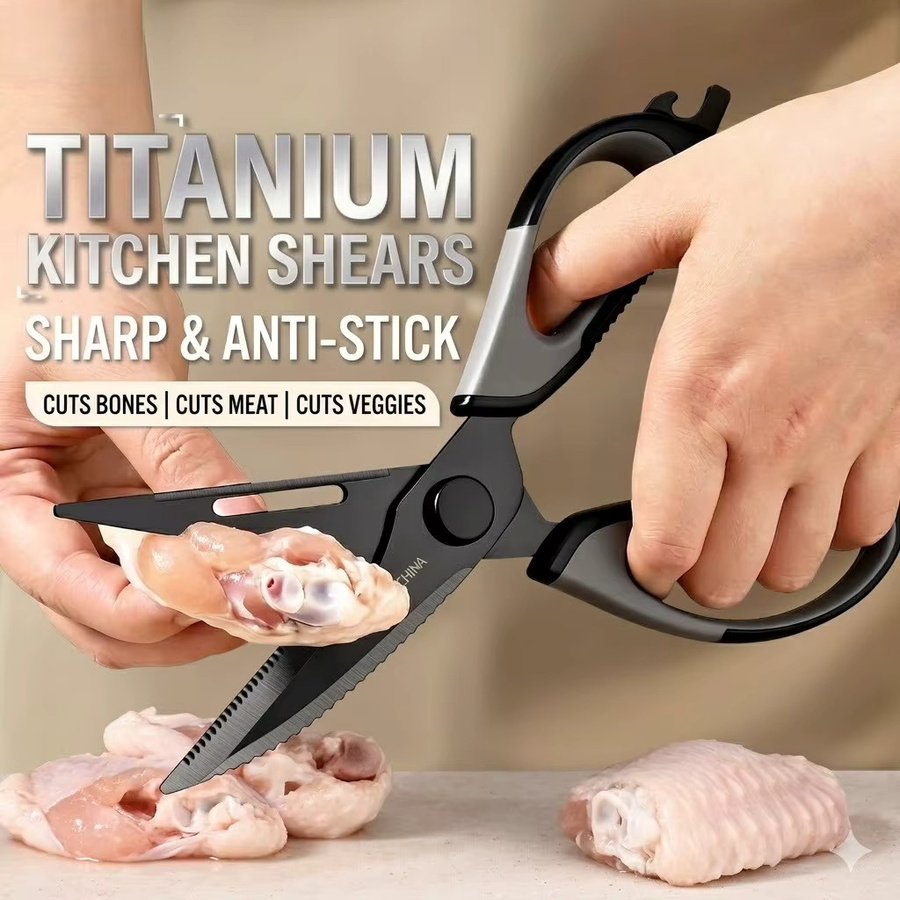 PLYS Küchenschere aus Titan in Schwarz für Fleisch, Fisch und Hähnchenknochen - Bild 2