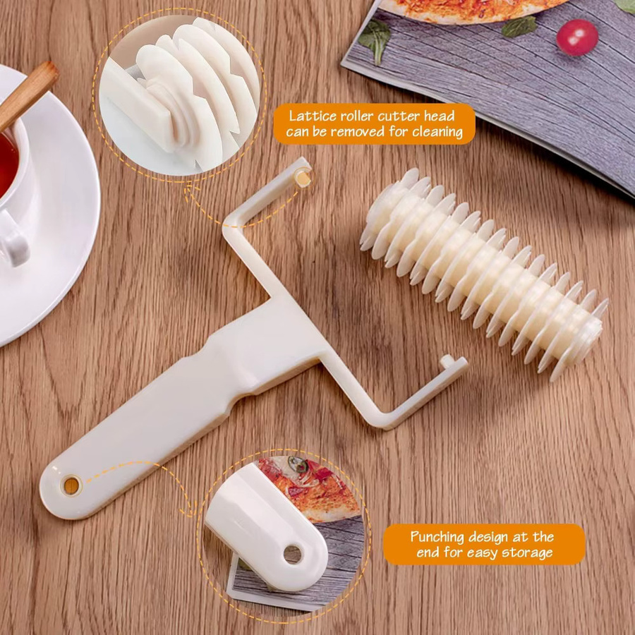 FEB.WIND Teigroller mit Gitter Cutter aus Kunststoff in Weiß für Pizza, Brot und Gebäck - Bild 2