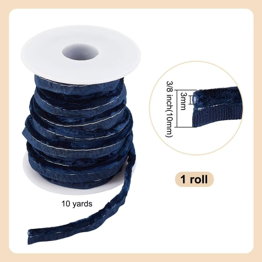 Blaues Samtband als Schrägbandbesatz mit Welting-Schnur für DIY, Nähen und Polstern, 10 Yards - Bild 2