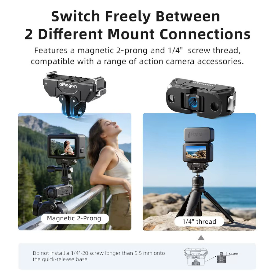aMagisn 360 Grad Parallel Drehbare Metall-Magnethalterung für DJI Osmo Action 6 und NANO in Schwarz - Bild 5