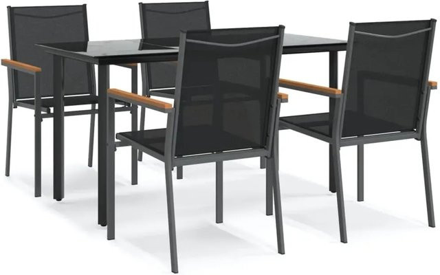 vidaXL 5-teilige Garten-Essgruppe in Schwarz aus Textilene und Stahl mit Glastisch - Bild 1