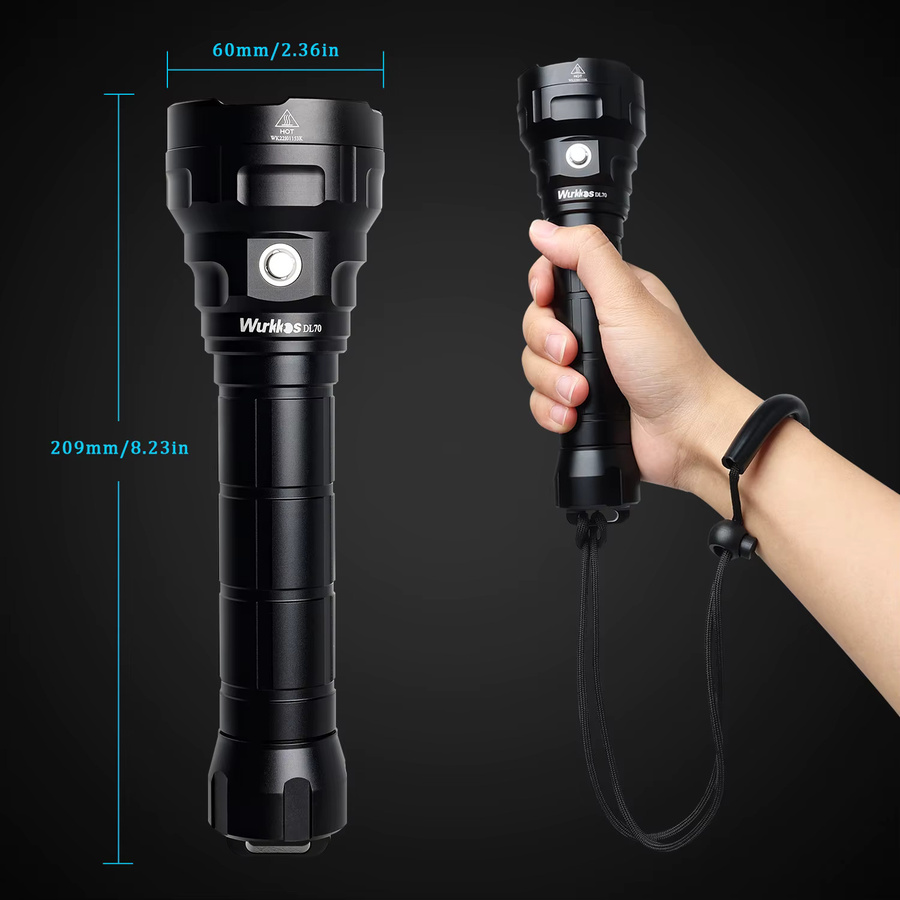 Wurkkos DL70 Scuba-Taschenlampe in Schwarz mit 13000 lm, wasserdichte LED-Unterwasserlaterne IPX8 aus Aluminium mit 4 x XHP50B LEDs - Bild 5