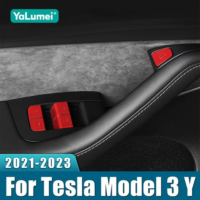 YaLumei Zierleisten Aufkleber für Tesla Model 3 und Model Y aus Aluminiumlegierung in Rot - Bild 1