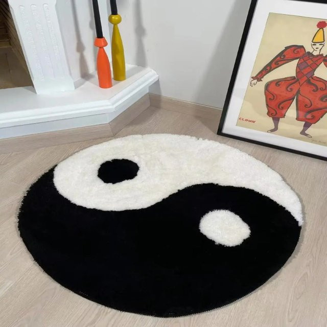 VIKAMA Runder Plüschteppich mit Yin-Yang-Symbol in Geometrisches Design für Wohnzimmer und Schlafzimmer - Bild 1