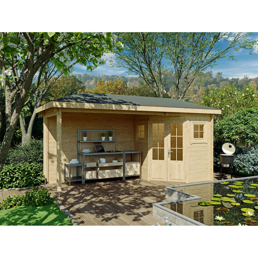 Fjordholz Gartenhaus Evelyn 1C als 5-Eck Log Cabin in Braun mit Fenster und Tür - Bild 2