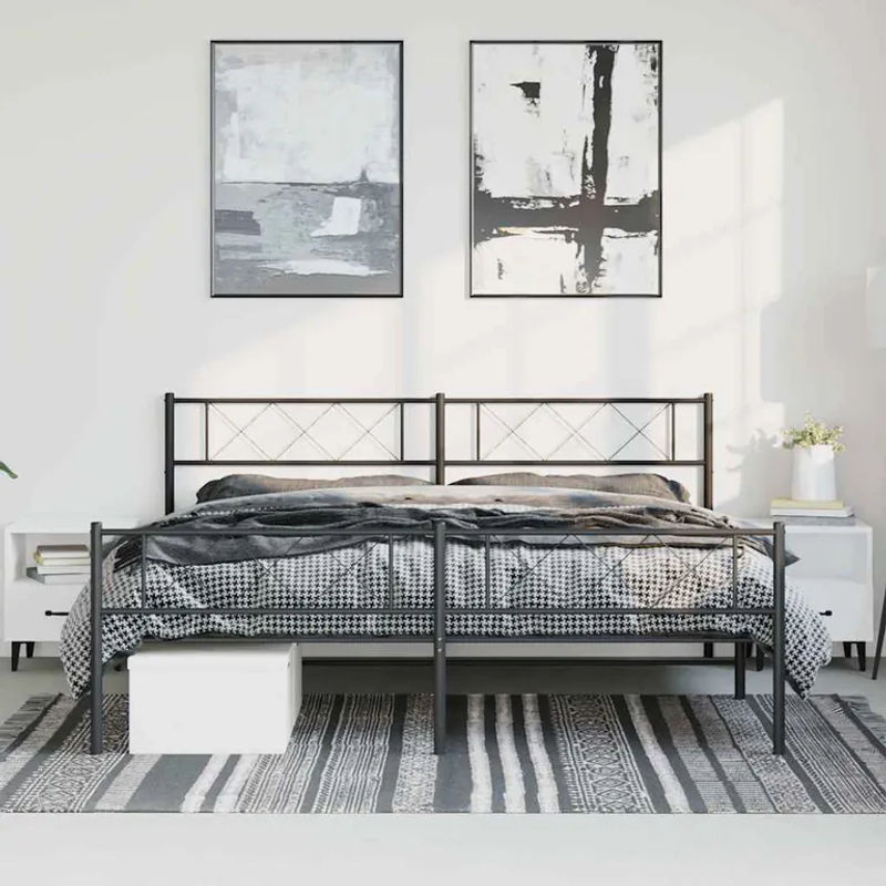 vidaXL Bettgestell aus Metall mit Kopfteil und Fußteil in Schwarz, B/T: 193 x 203 cm - Bild 2